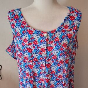 Blair Floral Casual Button Up Sleeveless Sun Dress Patriotic Women's Size L